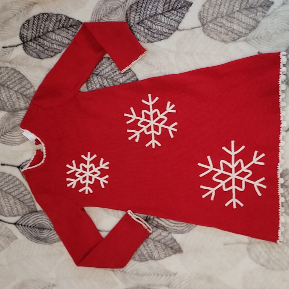 Hanna Andersson Red and White Snowflake Sweater Dress, size 90
